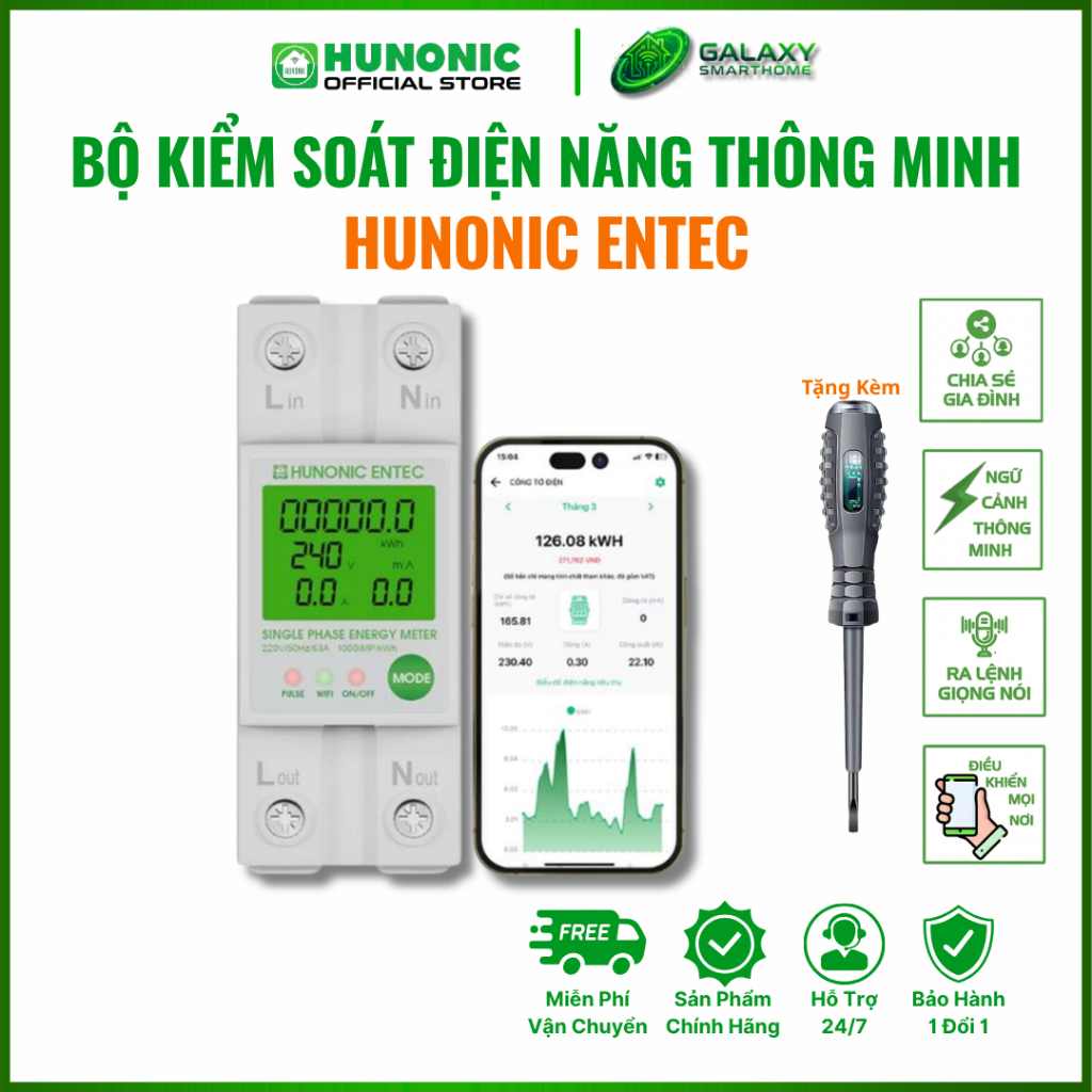 Công Tơ Điện Tử Wifi Thông Minh HUNONIC ENTEC Đo Điện Năng Tiêu Thụ ...