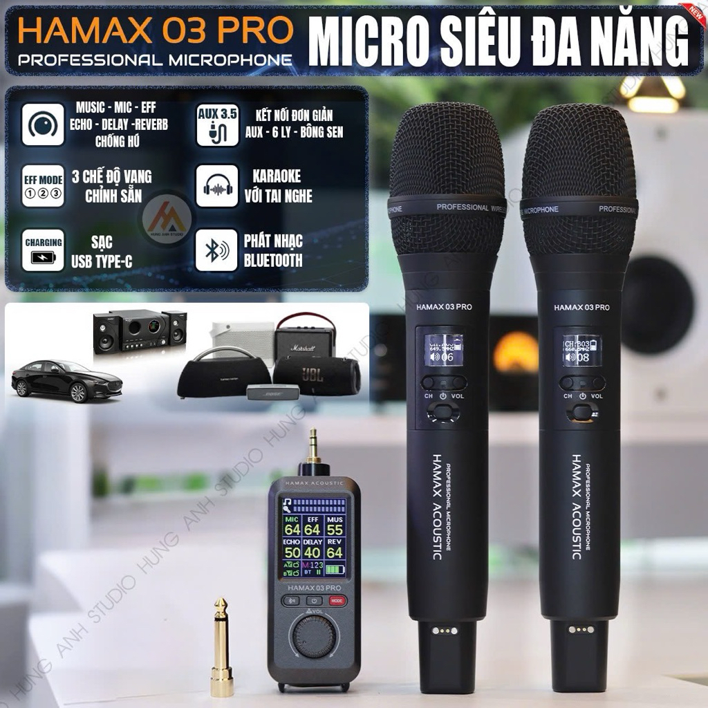 Micro Siêu Đa Năng Hamax 03 Pro Kết Nỗi Hát Karaoke Trên Loa Bluetoot Trên Xe Oto Chống Hú Tốt