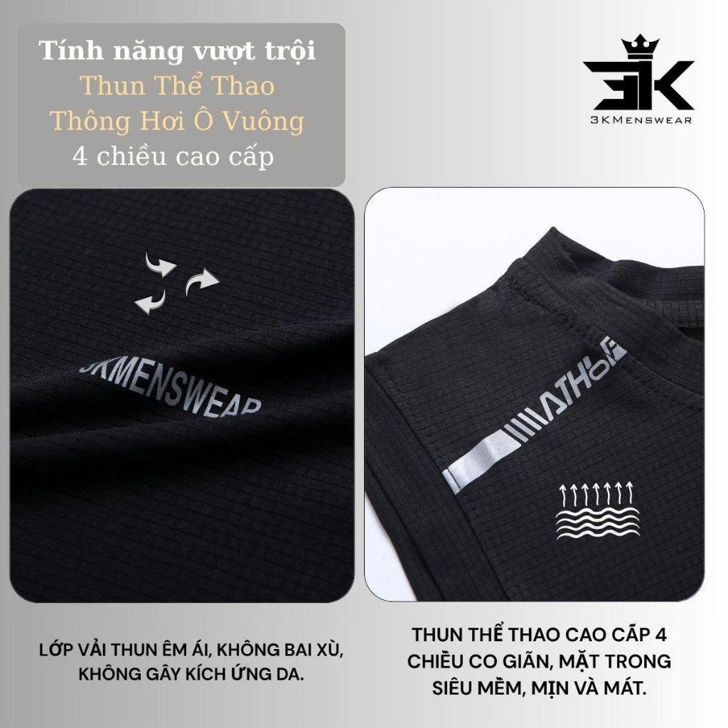 Áo ba lỗ nam thể thao 3KMEN áo sát nách, tanktop chất thun lạnh, thoáng khí, thấm hút mồ hôi