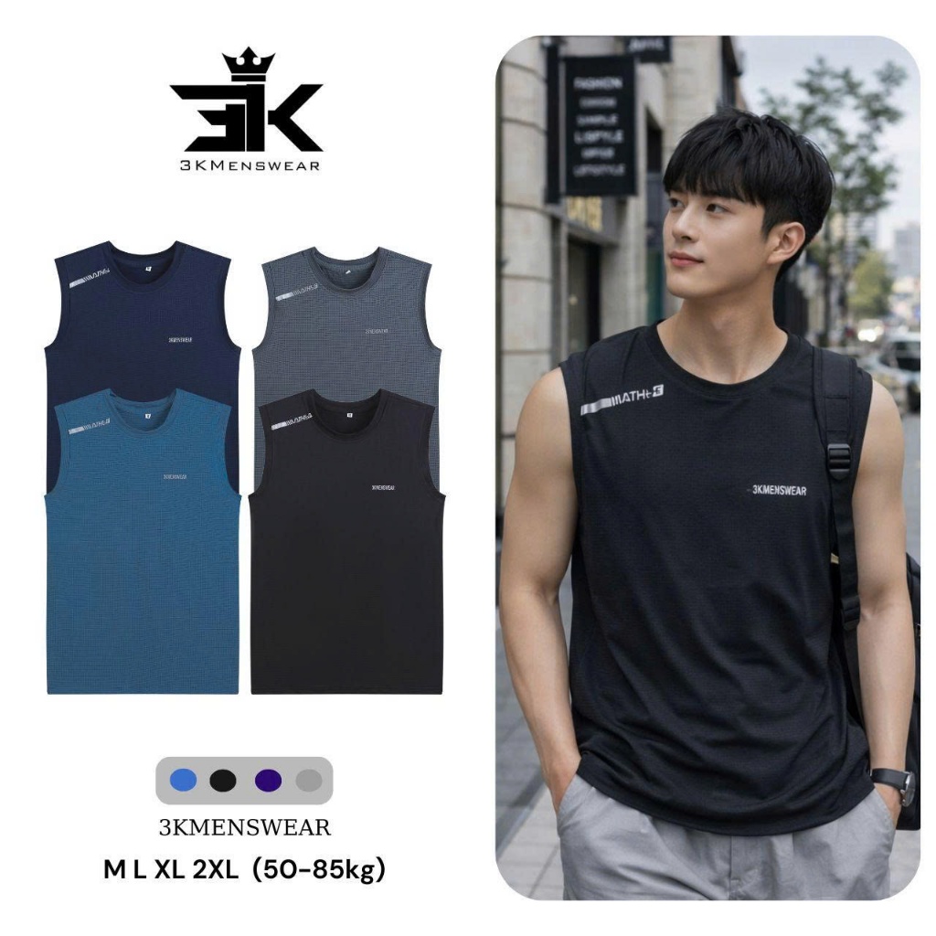 Áo ba lỗ nam thể thao 3KMEN áo sát nách, tanktop chất thun lạnh, thoáng khí, thấm hút mồ hôi