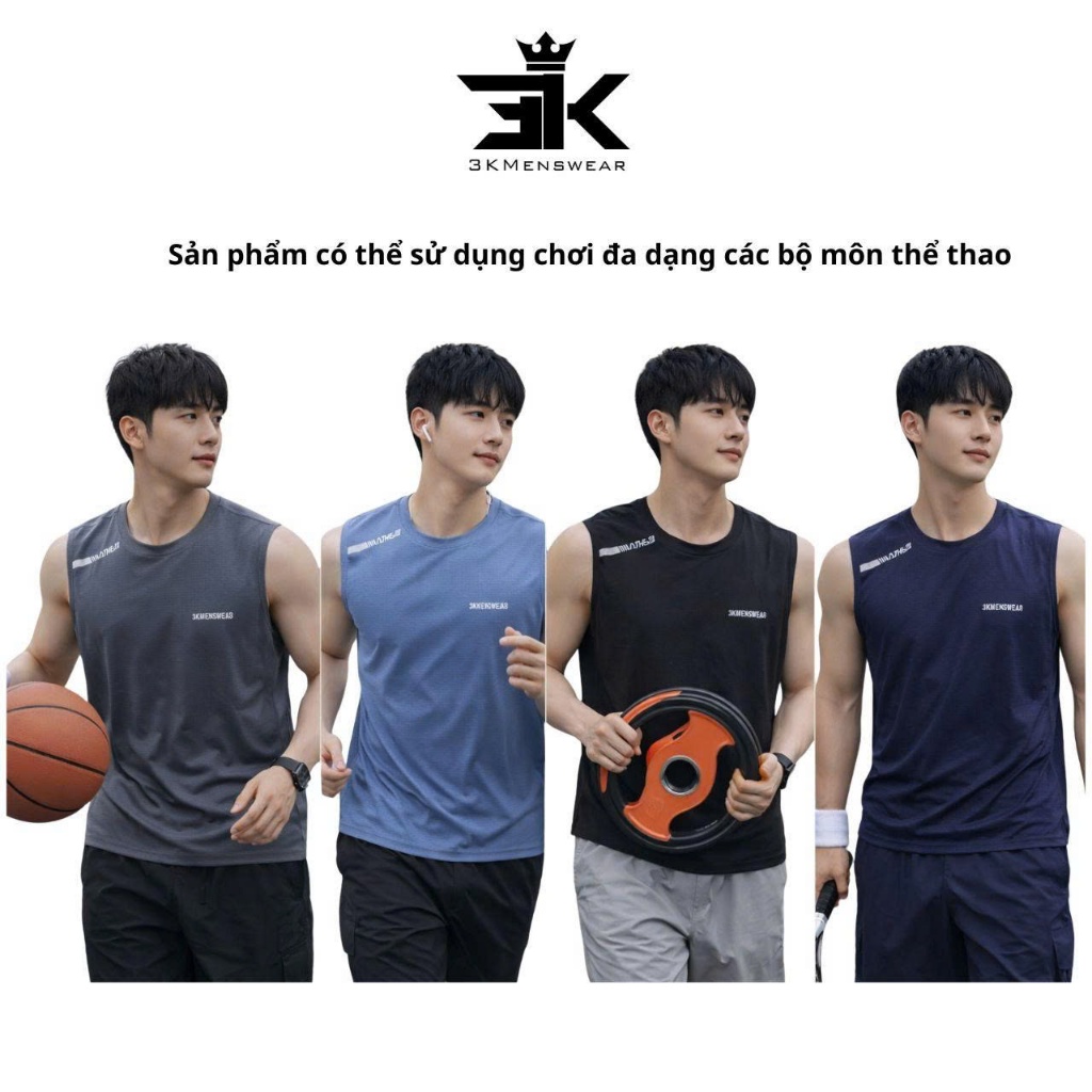 Áo ba lỗ nam thể thao 3KMEN áo sát nách, tanktop chất thun lạnh, thoáng khí, thấm hút mồ hôi
