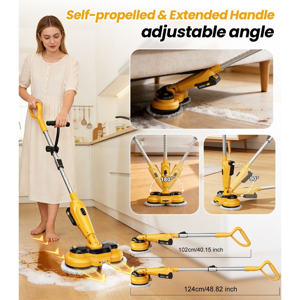 Qimedo Cây lau nhà điện tử 800 vòng/phút | Pin 6000mAh 60 phút | Đèn LED & Bình nước 300ml Phun nước | Giảm 50% sức lao