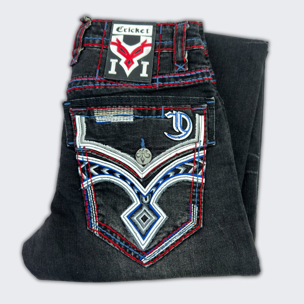 Quần Jeans Đen Rock Dài Nam Thêu Chỉ Đỏ - Vải Jeans Denim Cao Cấp Co Giãn Nhẹ Form Slim Suông D02