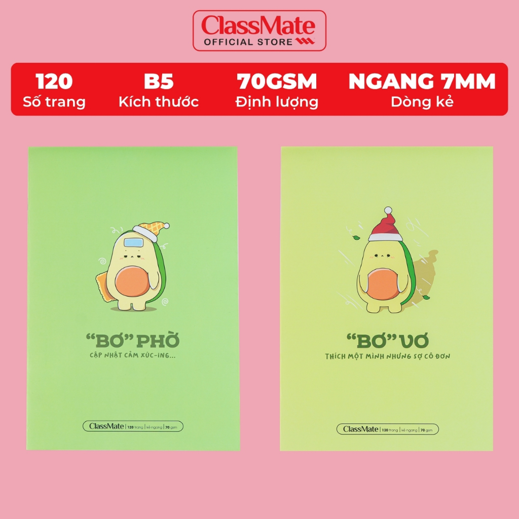 Vở Kẻ Ngang 120 Trang Classmate Vở Viết B5, 70gsm Tập Sinh Viên Bìa Bơ Cute Chống Nước Ghi Chép, Viết Bài NB5-12-0351