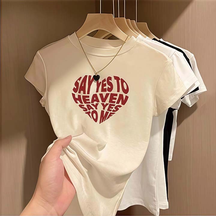 BOOM Áo Baby Tee Nữ Cotton Ôm Body-Áo Thun Ngắn Tay Y2K In Hình PhongCách Mùa Hè, Cổ Tròn Hàng Đầucách hàn quốc phong#54