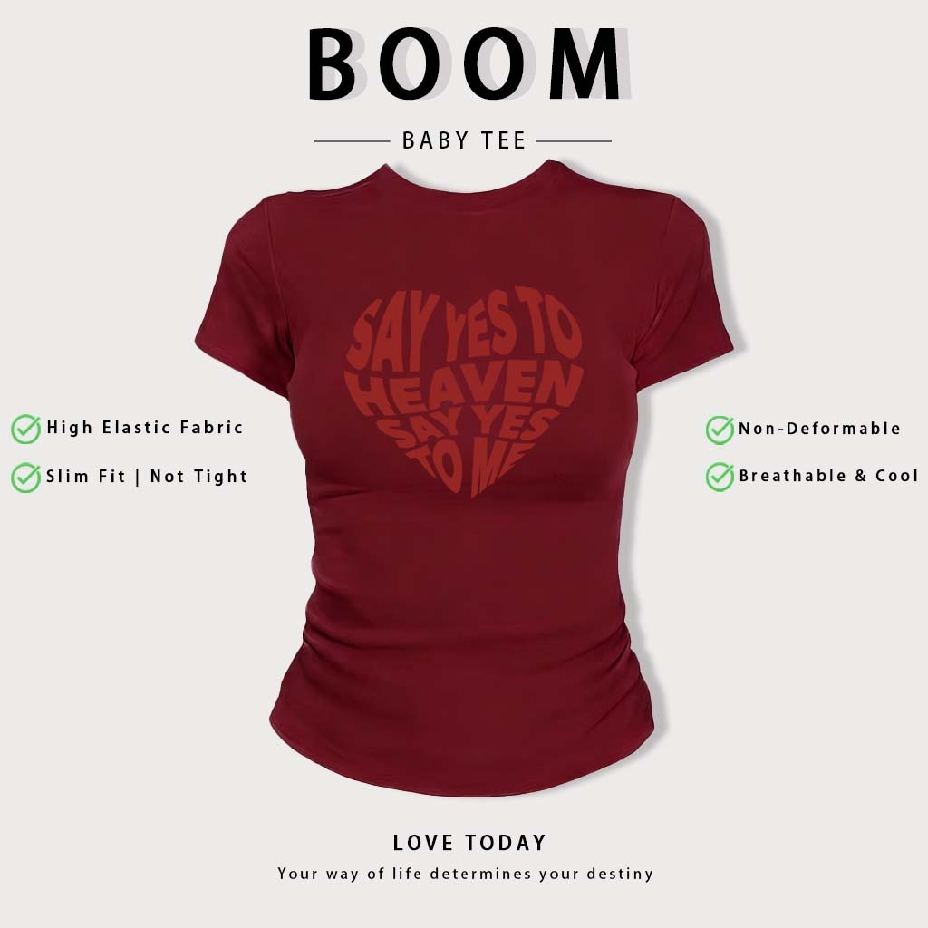 BOOM Áo Baby Tee Nữ Cotton Ôm Body-Áo Thun Ngắn Tay Y2K In Hình PhongCách Mùa Hè, Cổ Tròn Hàng Đầucách hàn quốc phong#54