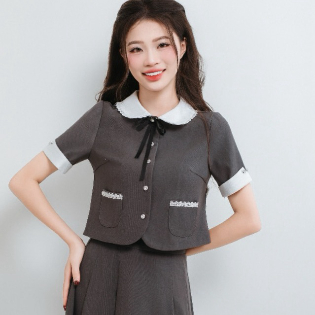 Set Áo Crotop Thiết Kế KALOE Phối Cổ Sen Viền Ren Kèm Nơ Và Chân Váy Dáng Xòe Thiên Trẻ Trung MM09 | BigBuy360 - bigbuy360.vn