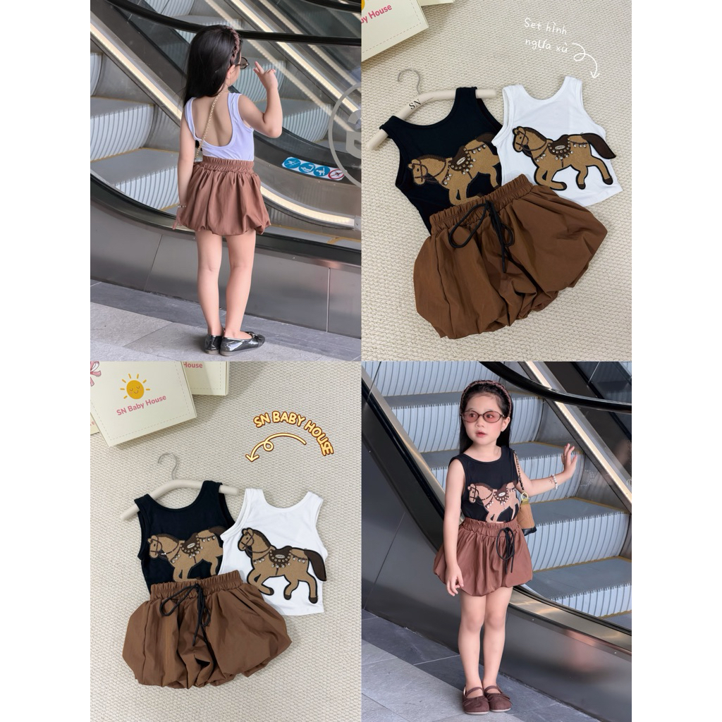 set thun ngựa khoét lưng xinh xắn , set cho bé thoải mái ( sunny baby house)