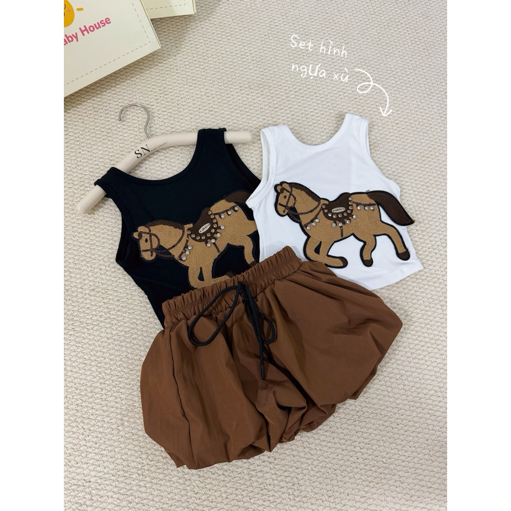 set thun ngựa khoét lưng xinh xắn , set cho bé thoải mái ( sunny baby house)