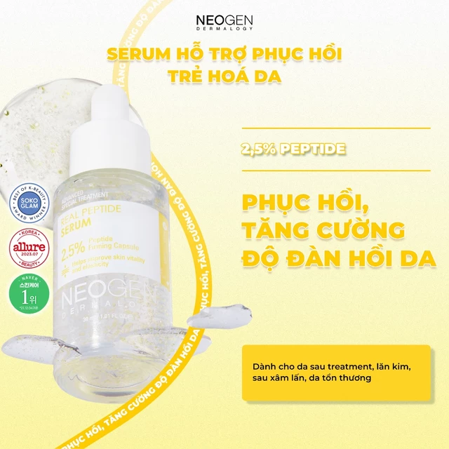 [SVIP] Serum Phục Hồi Trẻ Hoá Da 2,5% Peptide Sinh Học Neogen Dermalogy Real Peptide Serum 30ml