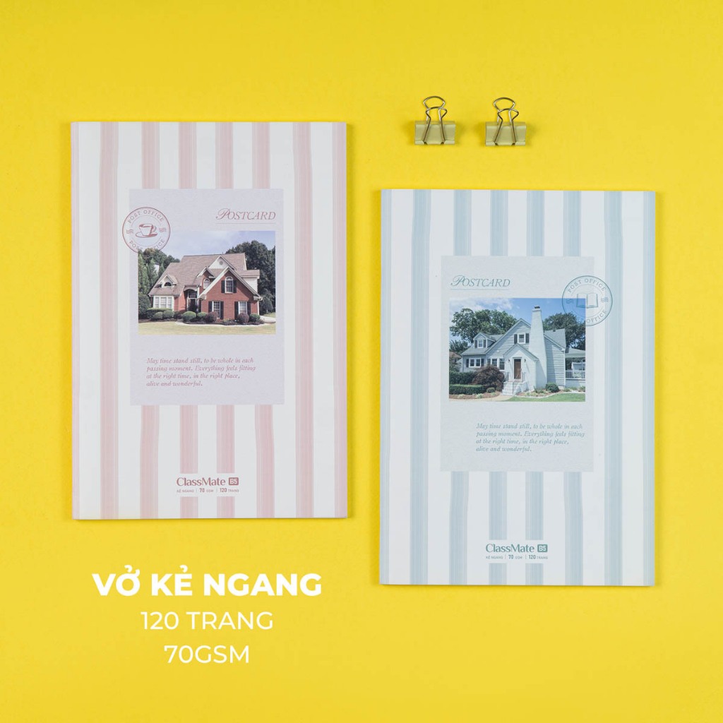 [Đơn 63K Tặg Bút] Combo 5/10 Vở Kẻ Ngang Post Card ClassMate Giấy Vàng Chống Loá, Bìa Chống Nước B5, 70gsm, 80/120 Trang