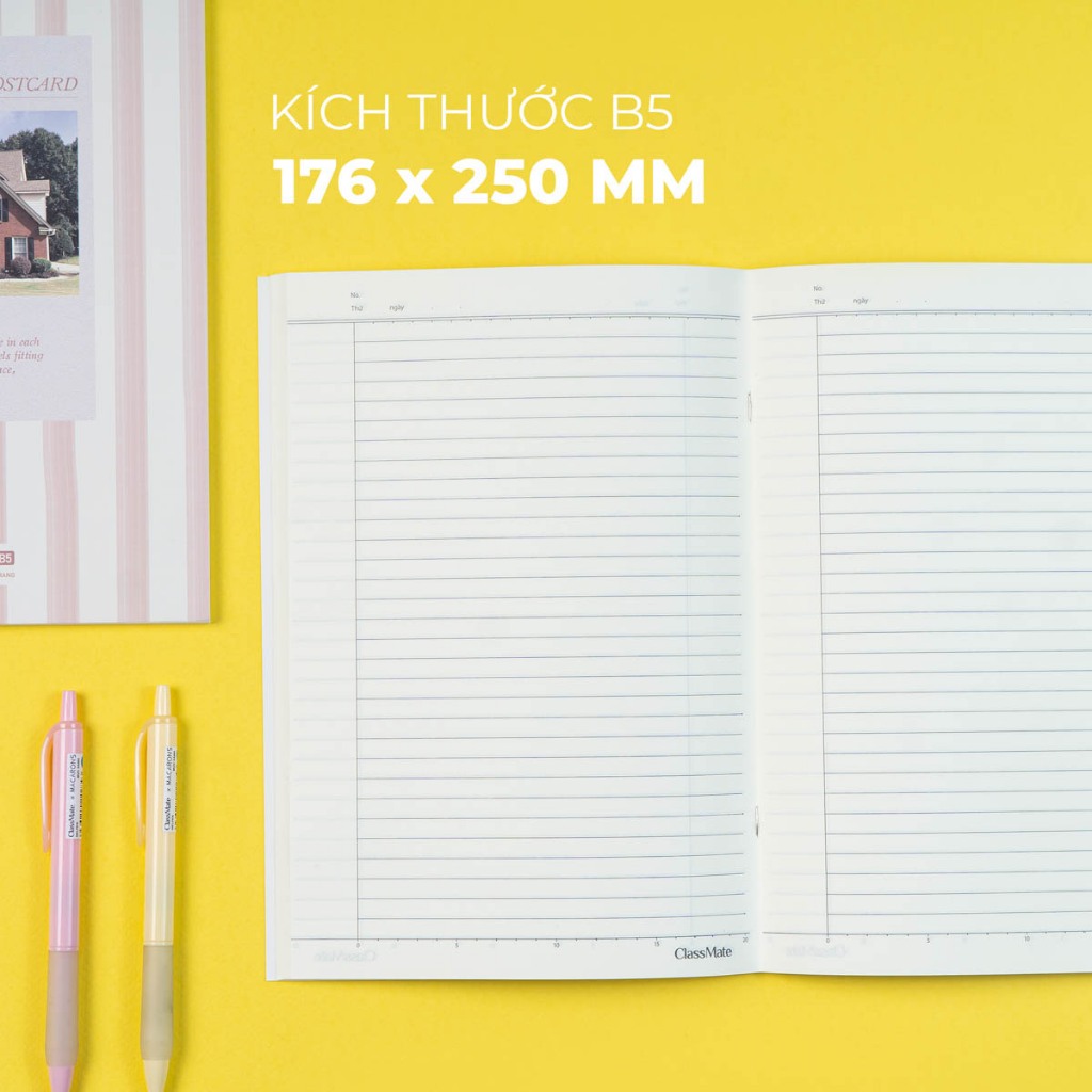 [Đơn 63K Tặg Bút] Combo 5/10 Vở Kẻ Ngang Post Card ClassMate Giấy Vàng Chống Loá, Bìa Chống Nước B5, 70gsm, 80/120 Trang