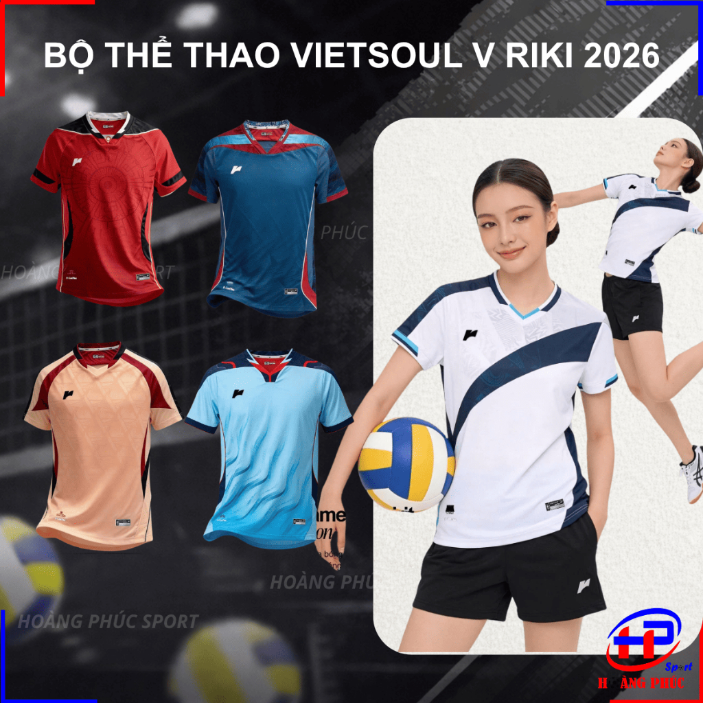 Bộ bóng chuyền RIKI VIETSOUL V nữ cao cấp CoolFlex thoáng khí form gọn, áo thể thao cầu lông, tennis nữ