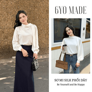 [NEW] Áo sơ mi kiểu nữ GYOMADE® vải Silk cao cấp mềm mịn, phối dây cổ thanh lịch | GA108