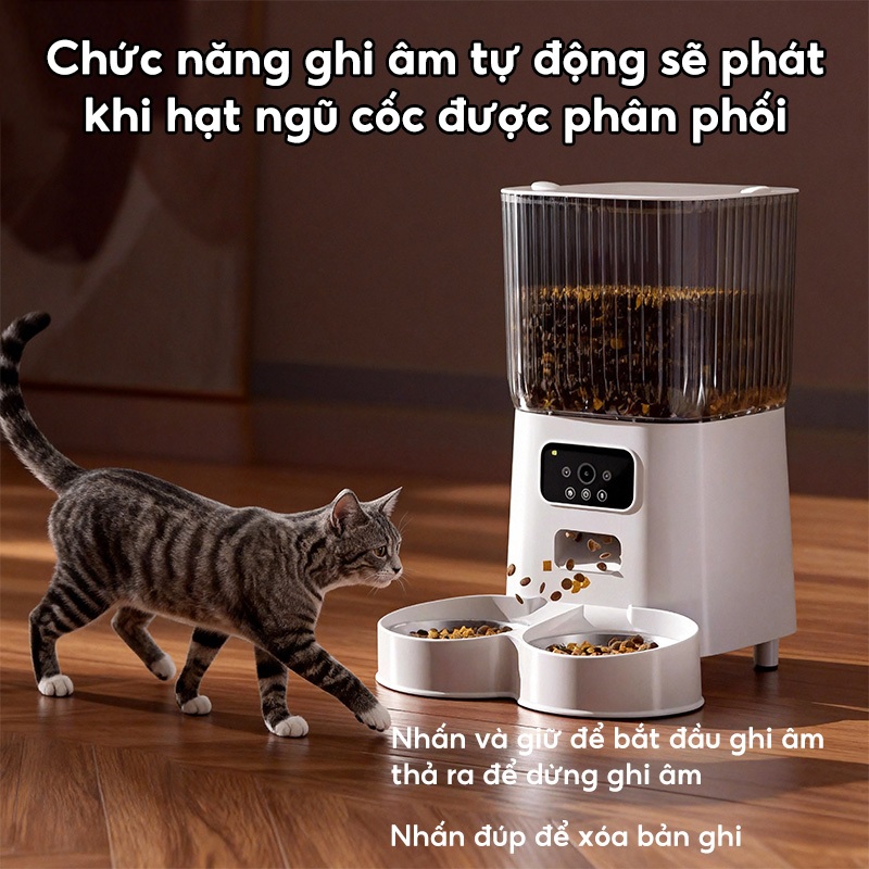 Hai bát 5L WiFi Máy cho mèo ăn tự động thông minh cho thú cưng chó mèo Hẹn giờ và định lượng Có camera