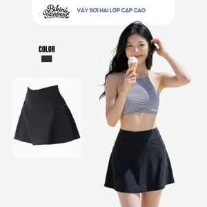 Váy bơi Nữ BIKINI PASSPORT hai lớp cạp cao ống dài - Đen - BS480_BL
