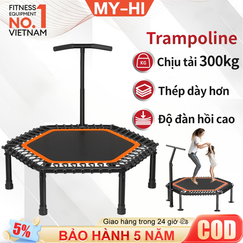 Trampoline bạt nhún, Tay vịn điều chỉnh độ cao, Độ đàn hồi cao, tải trọng cao, dành cho mọi lứa tuổi