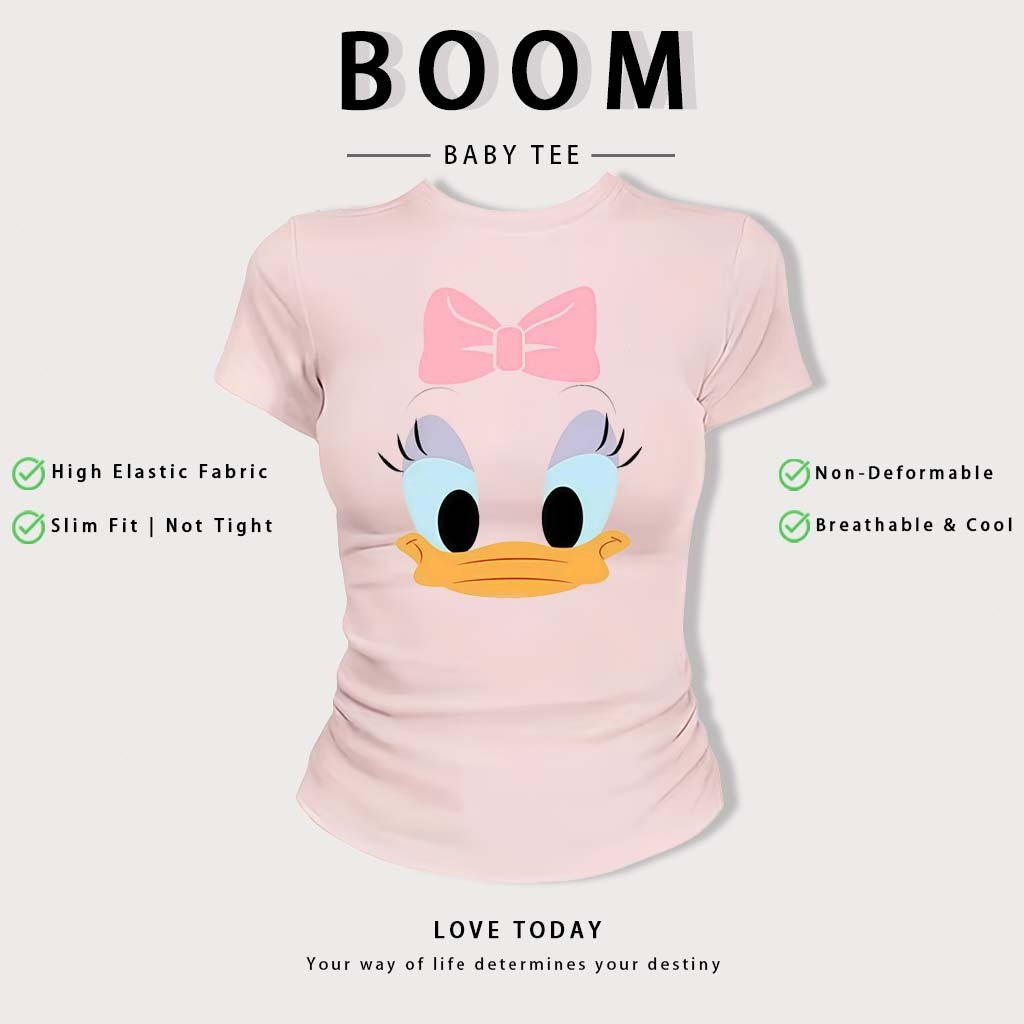 BOOM Áo Baby Tee Nữ Cotton Ôm Body-Áo Thun Ngắn Tay Y2K In Hình PhongCách Mùa Hè, Cổ Tròn Hàng Đầucách hàn quốc phong#59