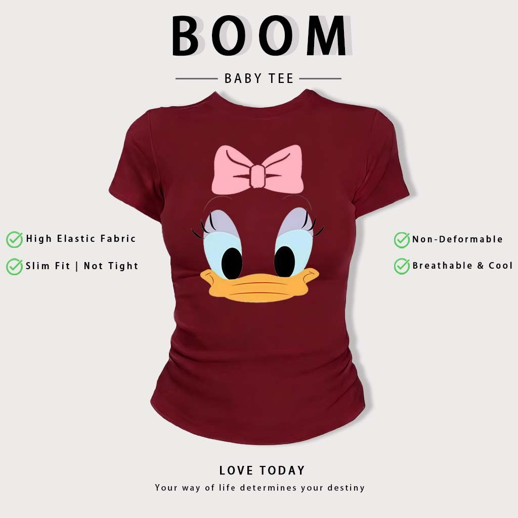 BOOM Áo Baby Tee Nữ Cotton Ôm Body-Áo Thun Ngắn Tay Y2K In Hình PhongCách Mùa Hè, Cổ Tròn Hàng Đầucách hàn quốc phong#59