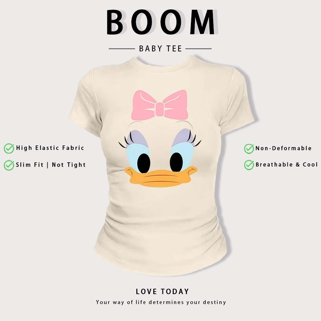 BOOM Áo Baby Tee Nữ Cotton Ôm Body-Áo Thun Ngắn Tay Y2K In Hình PhongCách Mùa Hè, Cổ Tròn Hàng Đầucách hàn quốc phong#59