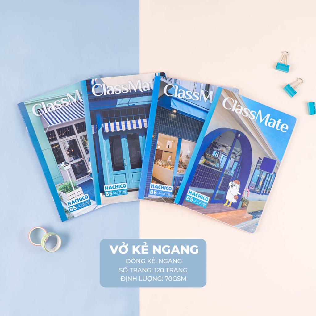 [Đơn 63K Tặg Bút] Combo 5/10 Vở Kẻ Ngang Hachico ClassMate Bìa Nhựa Chống Nước, Vở Viết B5, 70gsm, Giấy Mịn Ghi Chép