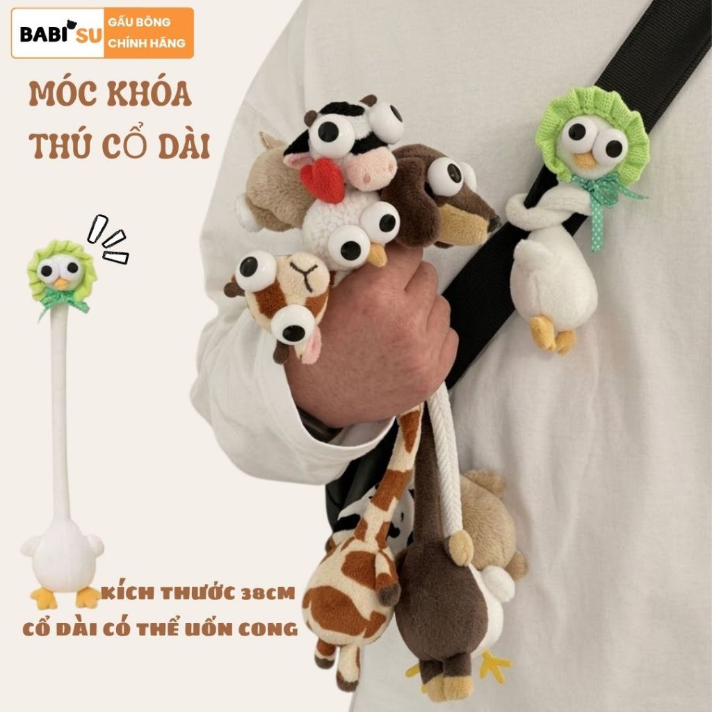 Móc Khóa Cổ Dài Hình Thú Mắt Lồi Vô Tri Đáng Yêu, Phụ Kiện Decor Treo Túi,Balo Cổ Uốn Cong Độc Lạ 40Cm