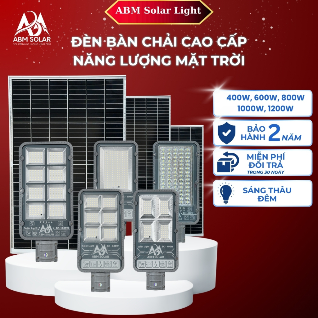 [1200W] Đèn Năng Lượng Mặt Trời ABM SOLAR Chiếu Sáng Sân Vườn Đường Phố, Đổi 3 Màu Ánh Sáng, Chống Nước IP68