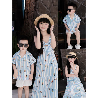 (SUJO KIDS) SẴN Set đồ đi biển bé trai bé gái | Váy bé gái + áo sơ mi bé trai | Đồ trẻ em mùa hè