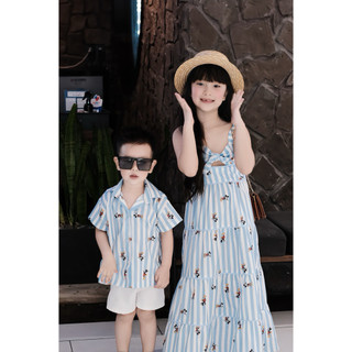 (SUJO KIDS) SẴN Set đồ đi biển bé trai bé gái | Váy bé gái + áo sơ mi bé trai | Đồ trẻ em mùa hè