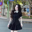Váy Nữ Thiết Lế Cổ Sơ Mi Thanh Lịch, Đầm Nữ Tay Ngắn Phối Chân Váy Xoè Đi Chơi Đi Tiệc Xinh