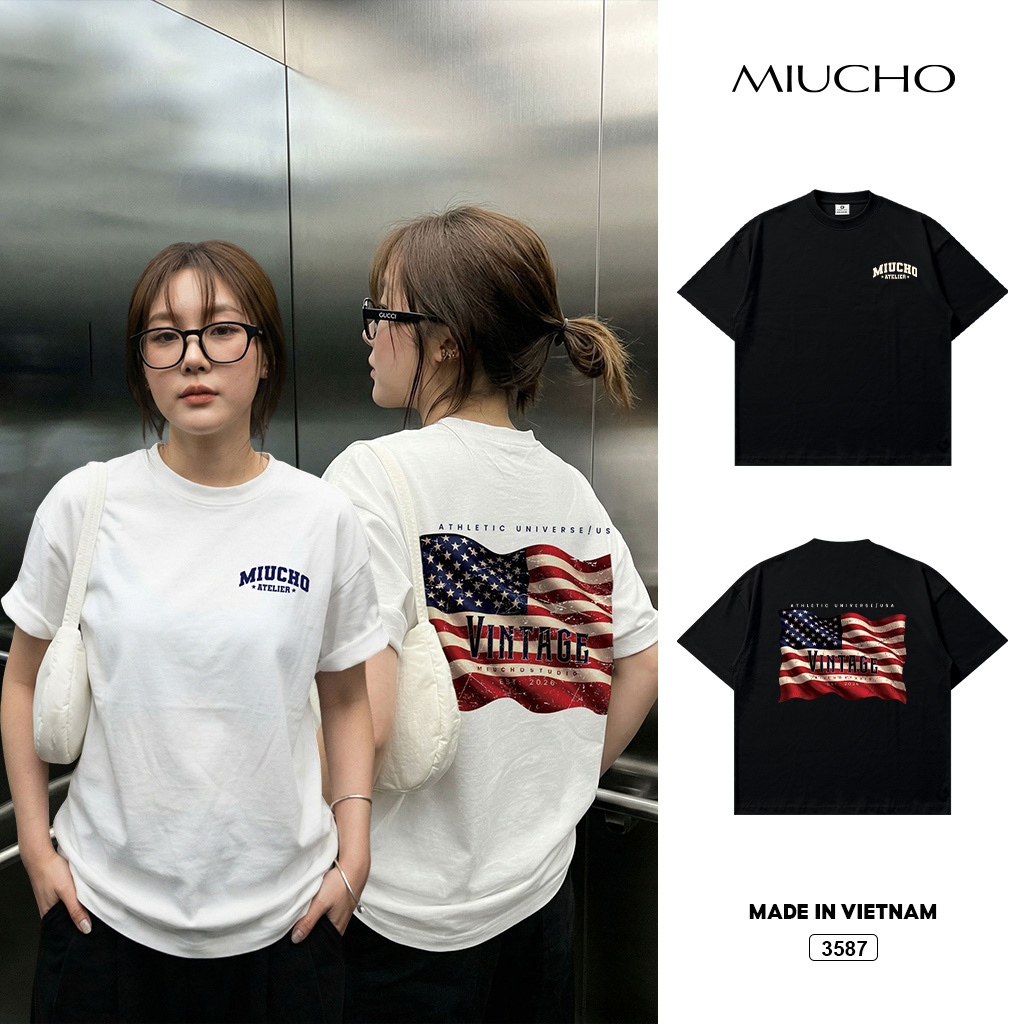 Áo thun boxy unisex dày dặn đứng form phong cách cổ điển Miucho 3587 ...