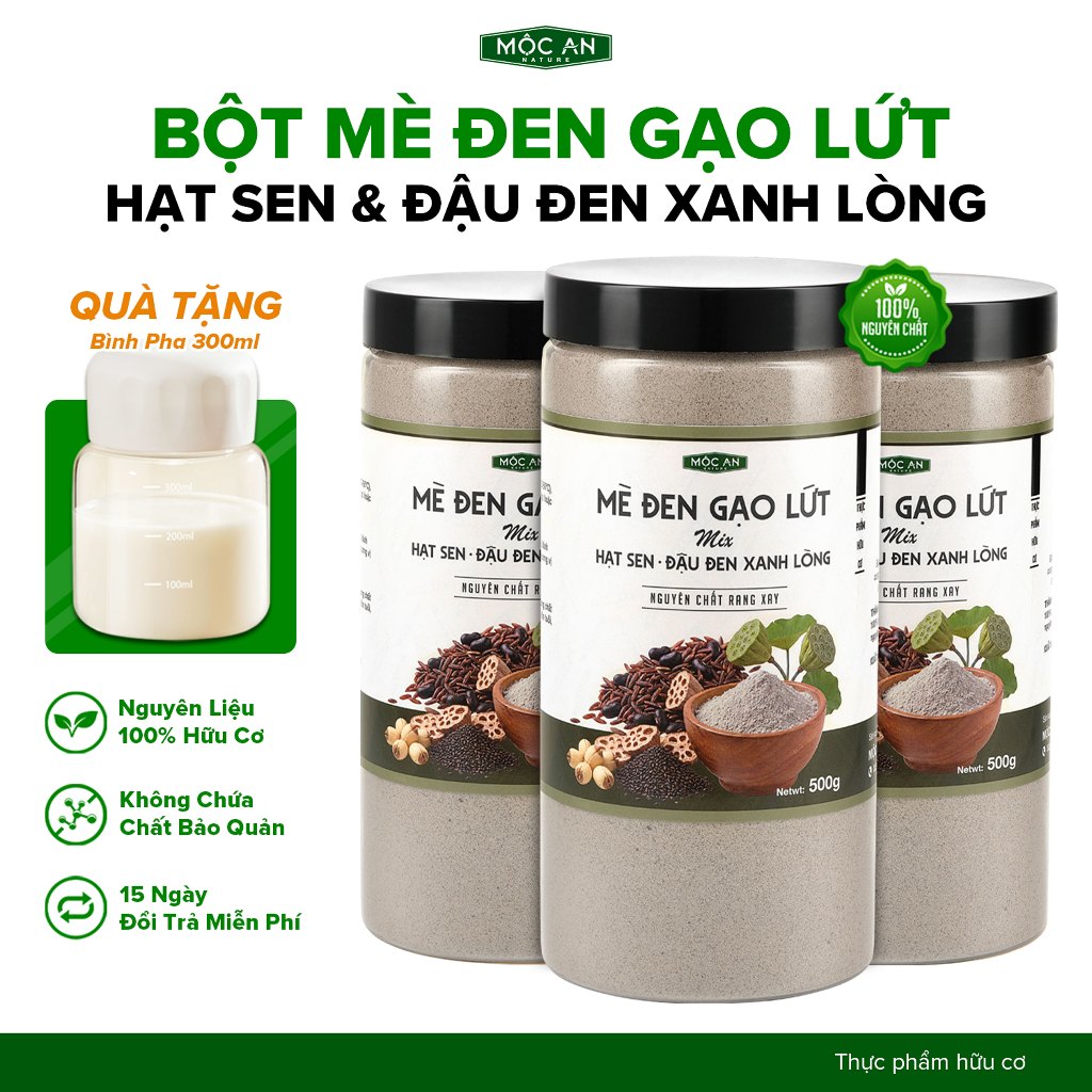Bột Mè Đen Gạo Lứt Mix Hạt Sen & Đậu Đen Xanh Lòng 4 Vị Nguyên Chất Mộc An Không Chất Bảo Quản Bột Mịn Giàu Dinh Dưỡng