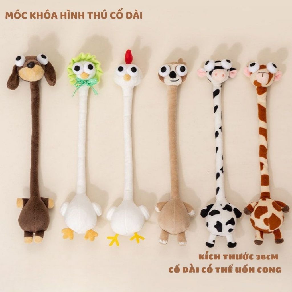 Móc Khóa Cổ Dài Hình Thú Mắt Lồi Vô Tri Đáng Yêu, Phụ Kiện Decor Treo Túi,Balo Cổ Uốn Cong Độc Lạ 40Cm