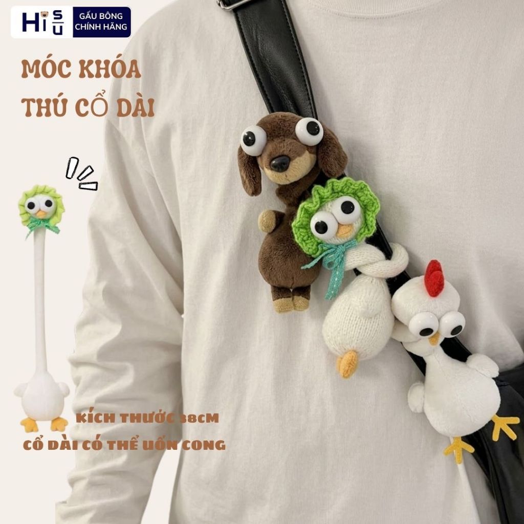 Móc Khóa Gấu Bông Cổ Dài Hình Thú Mắt Lồi Vô Tri Dễ Thương 40Cm, Phụ Kiện Decor Treo Túi,Balo Độc Lạ Cổ Uốn Cong