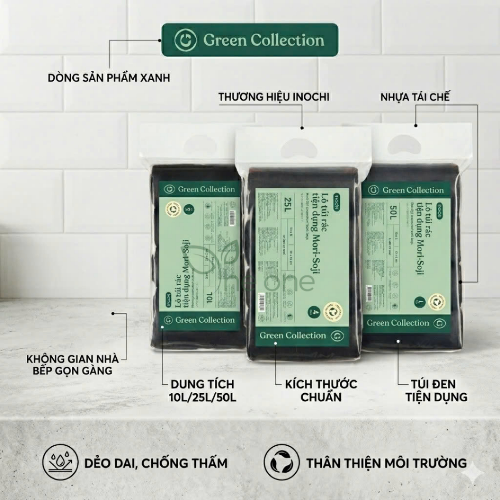 Túi đựng rác inochi có quai 10L 25L 50L, túi rác tự phân hủy, tiêu ...