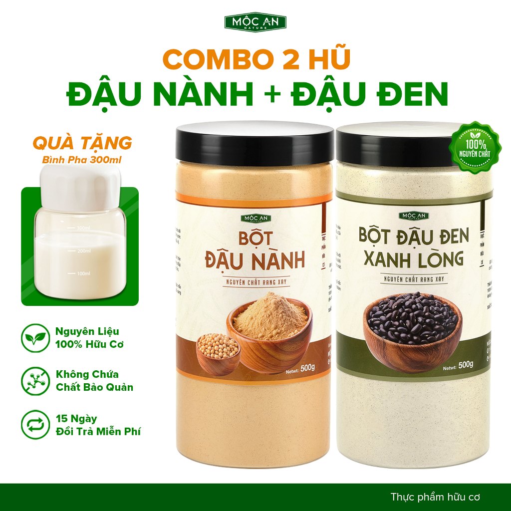 Combo 2 Hũ Bột Đậu Nành +  Bột Đậu Đen Xanh Lòng Nguyên Chất Mộc An Rang Xay Mịn Giàu Dinh Dưỡng