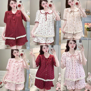 Bộ Đồ Ngủ Nữ JUSOKA Pijama Cổ Sen Vạt Ren Trắng Chất Đũi Hàn Siêu Xinh DU01 Nhiều Họa Tiết Dễ Thương