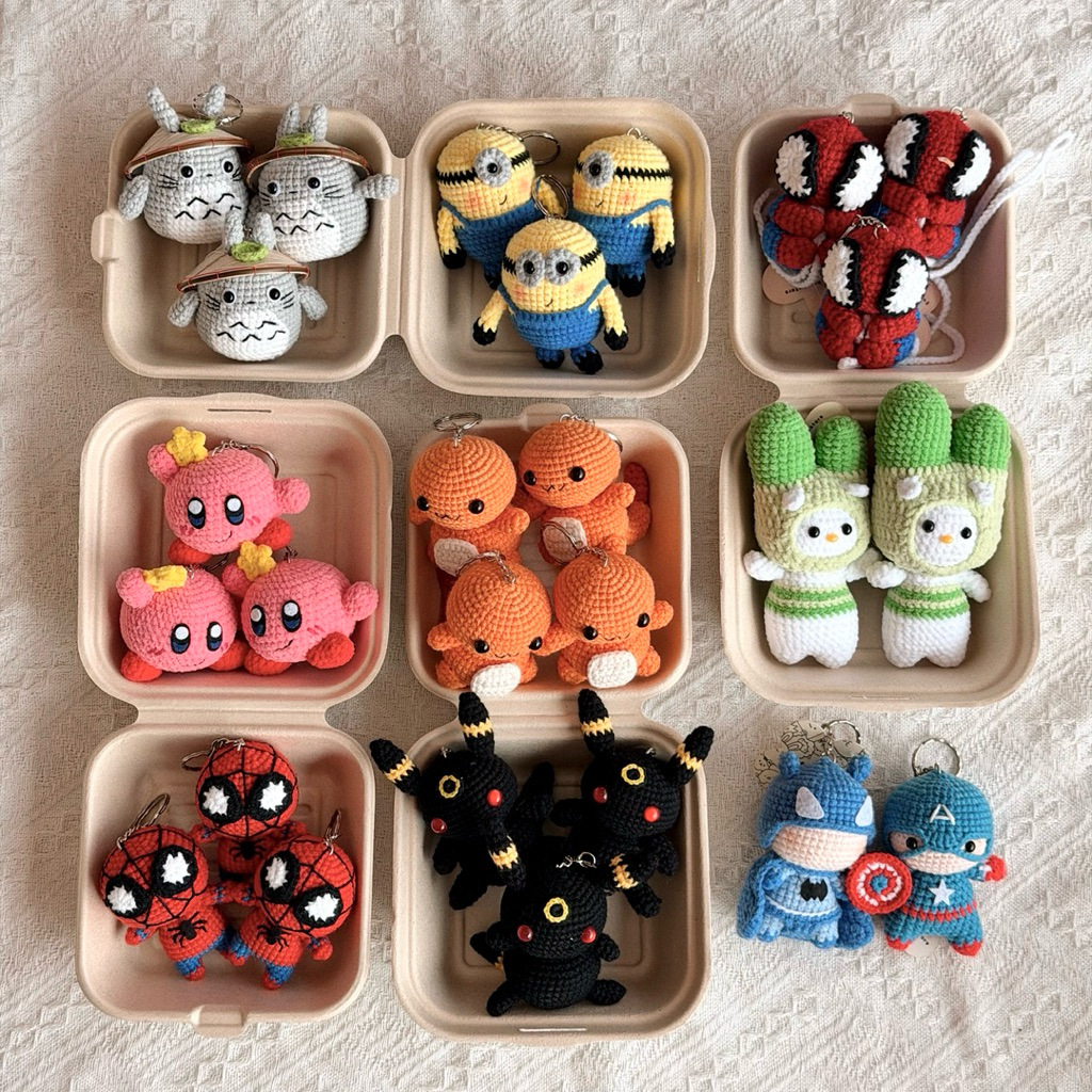 [LẺ 1 CÁI] Móc Khoá Len Tổng Hợp Pokemon Totoro Chamander Dễ Thương Handmade