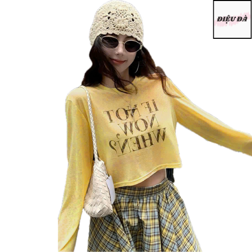 Áo thun dài tay nữ in chữ IF NOT sành điệu thun cotton co giãn thoáng mát thấm hút mồ hôi hình đơn giản trẻ trung thời t