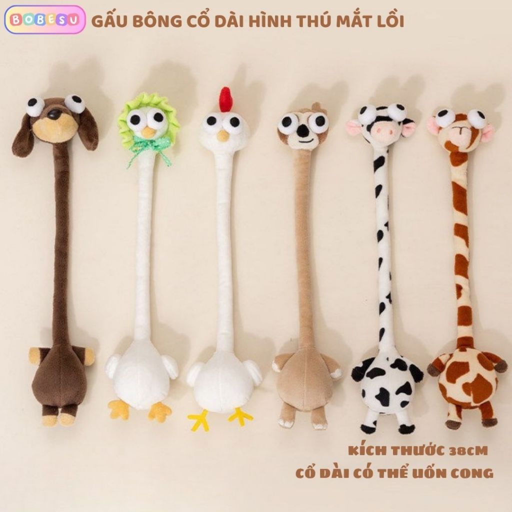 Gấu Bông Cổ Dài Hình Thú Mắt Lồi Vô Tri Đáng Yêu, Phụ Kiện Móc Khóa Treo Túi,Balo Độc Lạ 40Cm