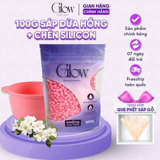 Combo Chén Silicone Nấu Sáp Wax Lông GLOW WAXING + 100gr Sáp Dừa Hồng Siêu Bám Lông CHE TÊN