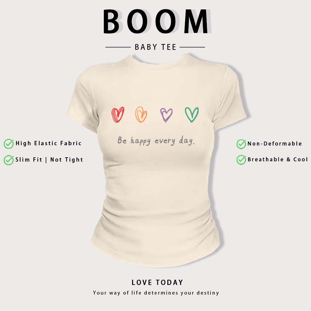 BOOM Áo Baby Tee Nữ Cotton Ôm Body-Áo Thun Ngắn Tay Y2K In Hình PhongCách Mùa Hè, Cổ Tròn Hàng Đầucách hàn quốc phong#60