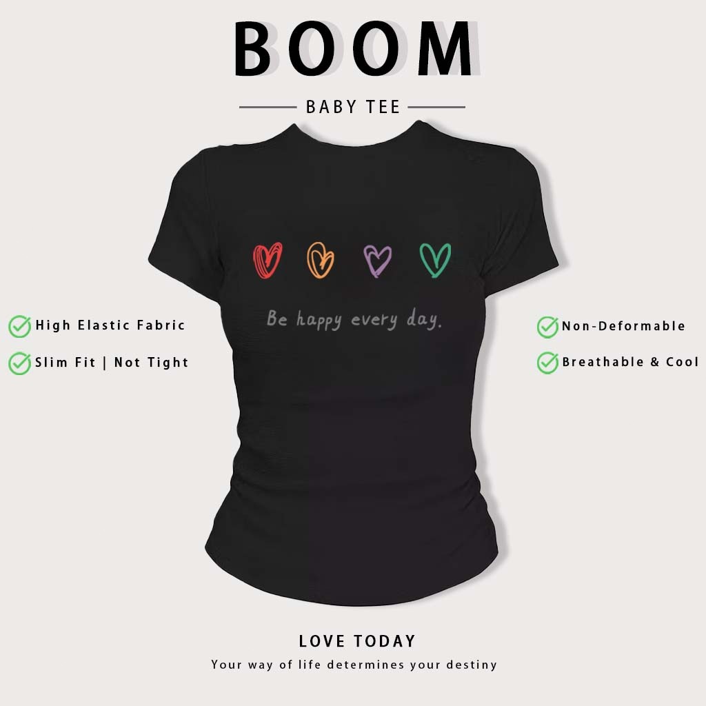 BOOM Áo Baby Tee Nữ Cotton Ôm Body-Áo Thun Ngắn Tay Y2K In Hình PhongCách Mùa Hè, Cổ Tròn Hàng Đầucách hàn quốc phong#60