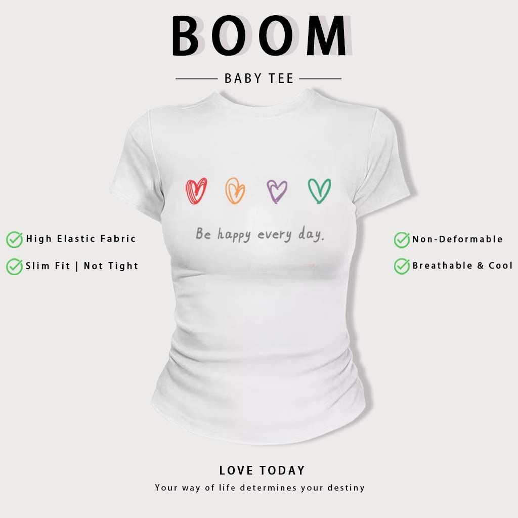 BOOM Áo Baby Tee Nữ Cotton Ôm Body-Áo Thun Ngắn Tay Y2K In Hình PhongCách Mùa Hè, Cổ Tròn Hàng Đầucách hàn quốc phong#60