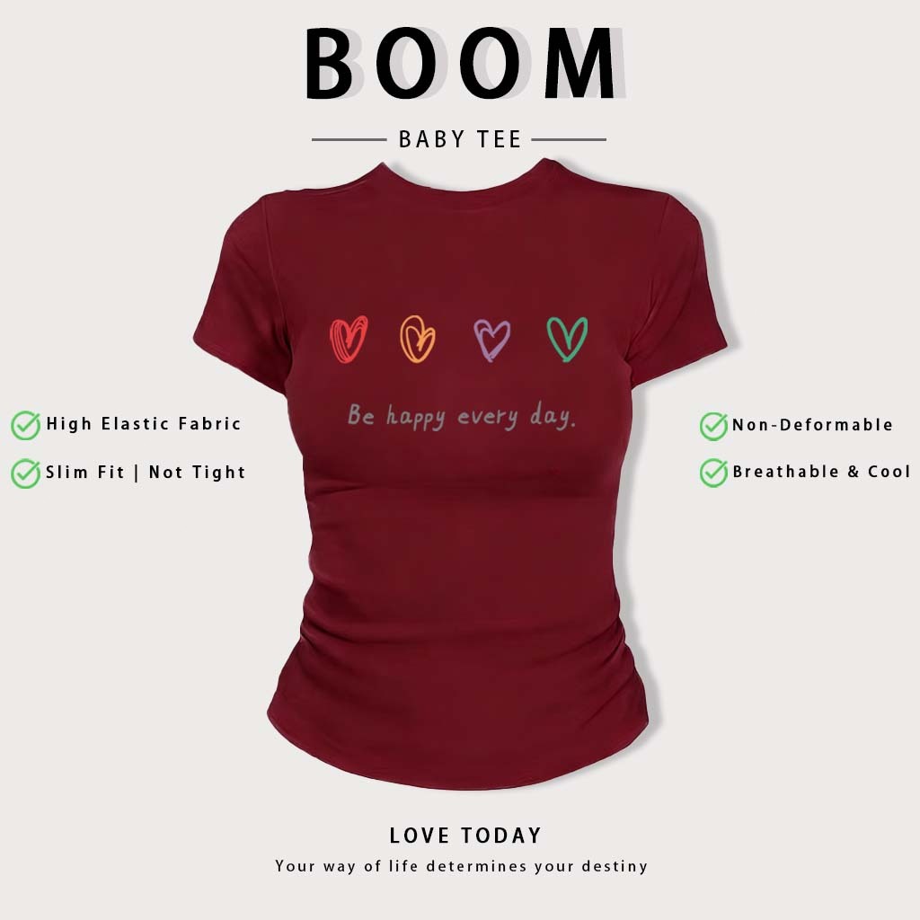 BOOM Áo Baby Tee Nữ Cotton Ôm Body-Áo Thun Ngắn Tay Y2K In Hình PhongCách Mùa Hè, Cổ Tròn Hàng Đầucách hàn quốc phong#60