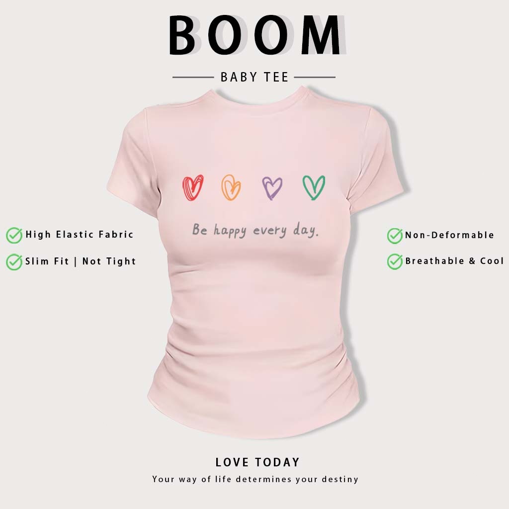 BOOM Áo Baby Tee Nữ Cotton Ôm Body-Áo Thun Ngắn Tay Y2K In Hình PhongCách Mùa Hè, Cổ Tròn Hàng Đầucách hàn quốc phong#60