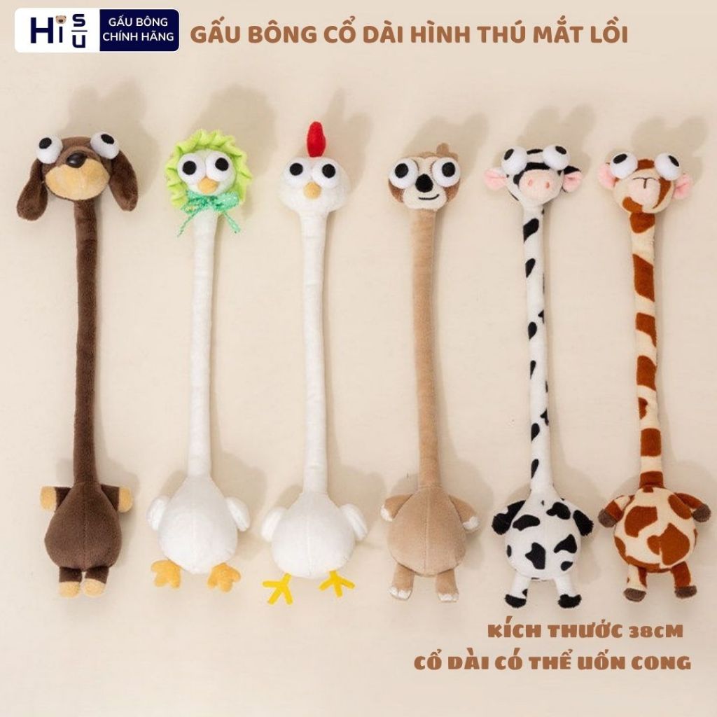 Gấu Bông Hình Thú Cổ Dài Mắt Lồi Vô Tri Dễ Thương Làm Phụ Kiện Decor Treo Túi,Balo Kích Thước 40Cm