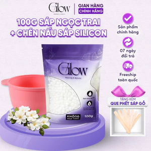 Combo Chén Nấu Sáp Wax Lông Silicon + 100Gr Sáp Wax Lông Ngọc Trai GLOWWAXING CHE TÊN