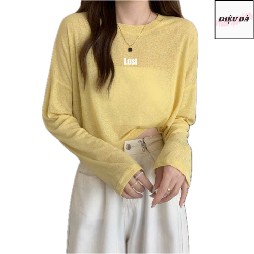 Áo thun dài tay nữ in chữ LOST sành điệu thun cotton co giãn thoáng mát thấm hút mồ hôi hình đơn giản trẻ trung