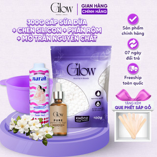 Combo 300Gr Sáp Dừa GLOWWAXING + Chén Silicon Nấu Sáp + Phấn Rôm Narak + Mỡ Trăn Nguyên Chất 10ml